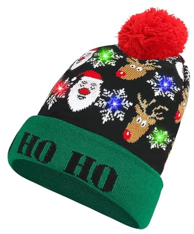 TaimeiMao Weihnachtsmützen Plüsch LED Leuchten Strickmütze Weihnachten Beanie Mütze mit LED Licht Warme Wintermütze für Jungen Mädchen Xmas Weihnachten Hut für Weihnachts Dekoration