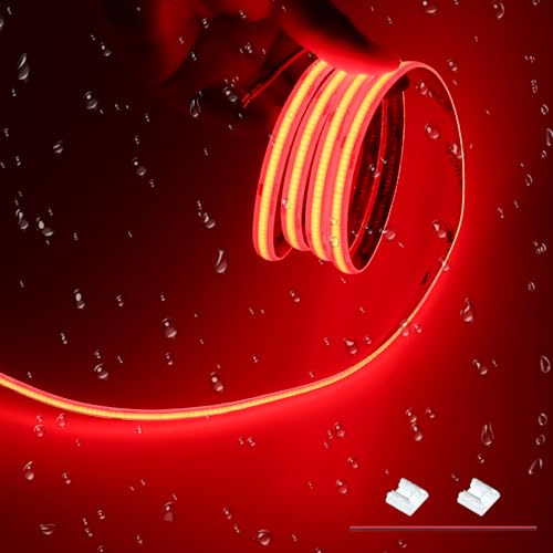 JOYLIT 24V COB LED Streifen 6M Rot IP65 Wasserdicht CRI 90 Ohne Punkte | Dimmbar, 320 LEDs/M, 2-PIN 8MM, 5cm Teilbar, Selbstklebendes Band für Vitrine, Van, LKW(Nur Licht)