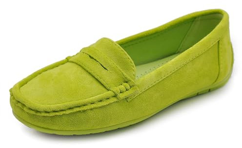 IF Fashion Scarpe Mocassini Slip On Loafers Morbidi Donna con Strass Pietri Camoscio Scamosciato FT245 Verde Lime N.36