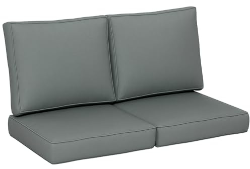Outsunny 2 Seater Outdoor Seat Cushions, Backrest, Water Repellent Seat Pads for Dining Chair, Swing, Sofa, Charcoal Grey
