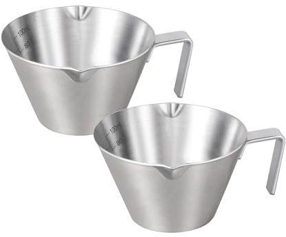 YARRAMATE 2 Pcs Espresso Cups with Handle, Stainless Steel Espresso Accessories, Double Spout Metal Measuring Cup with Dual Scale, Espresso Shot Cup with V-Shaped Mouth, 3.4OZ/100ML，Sliver