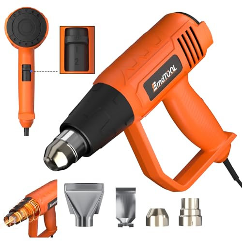 2000W Heat Gun, Heat Gun for Heat Shrink Dual Temp Settings 300℃- 600℃, Hot Air Gun Kit with 2 Airflow Speeds & 4 Nozzles, 1.5s Fast Heating & Overload Protection, for Removing Paint, Shrinking PVC