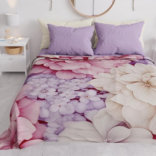 PETTI Artigiani Italiani - Telo Arredo in Microfibra, Copritutto, Copridivano 260x270 cm, Fantasia Floreale Ortensia | Telo Protettivo Lavabile, Copriletto e Copritavolo Multiuso per Divani
