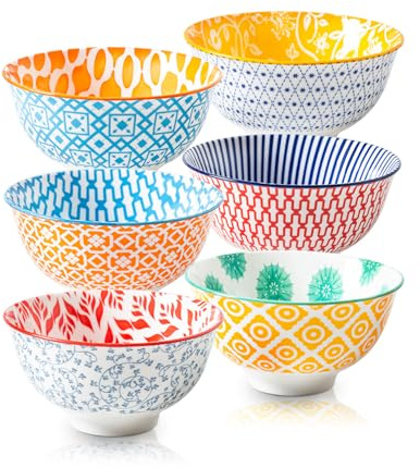 Cerkik Keramik Dessertschalen Set - 350 ml kleine Müslischalen 12 oz Eiscreme Schale für Obst, Snack, Beilagen, Dip-Sauce - Mikrowelle spülmaschinenfest - Set von 6 - Bunt
