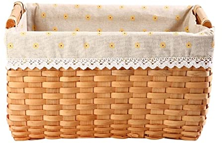 Picknickkorb Picknick Korb Picknickkorb Aus Holz Mit Ledergriff, Quadratischer Mund, Ablagekorb, Desktop-Obst-Snack-Finishing-Aufbewahrungskorb Picknickkörbchen(35 * 25 * 17cm)
