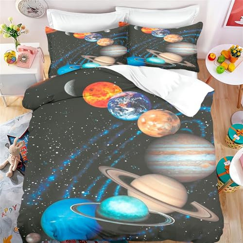 SHROUDEX Weltraum Bettwäsche 135x200 Kinder Jungen Planeten Sterne Weltall Bettbezug Universum Kinderbettwäsche Set Galaxy-Serie Universum Sternenklarer Bettwäsche (5,135x 200 cm)