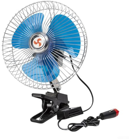 HpLive Auto Ventilator mit Basisklemme, 12V/24V Autolüfter Kühlung mit 2 Geschwindigkeiten, Drehbarer Autoventilator mit Metallwindabdeckung, für LKWs, Boote, SUVs, Wohnmobil(6 Zoll, 24 V)