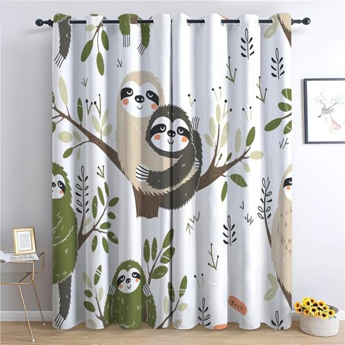 CozyRest Vorhang Blickdicht Thermovorhang Niedliche Faultiere Als Cartoon-Tiere Muster Gardinen Wohnzimmer Vorhänge Geräuschreduzierung Dekoration für Schlafzimmer Wohnzimmer Fenster 160 x 70 cm