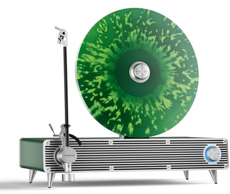 COOLGEEK Tocadiscos de vinilo vertical original, tocadiscos con cartucho AT-3600L Stylus Head | Controlador híbrido de medios/agudos y subwoofer | Bluetooth y reproductor de discos de vinilo (verde)