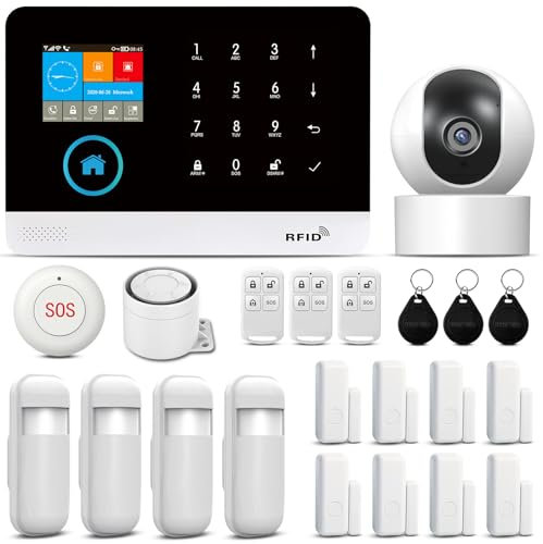 LWOHSI Zuhause alarmanlage mit Kamera, 21-teiliges WiFi+GSM-Einbruchmeldesystem mit Telefon-App-Alarm, 120-Bb-Alarmsirene, kompatibel für Zuhause, Büro