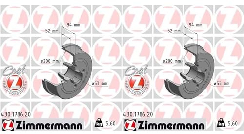 2X Zimmermann 200mm Bremstrommeln hinten | 2x 430.1786.20 Kompatibel mit Corsa C (X01),Corsa C Kasten/schrägheck (X01)