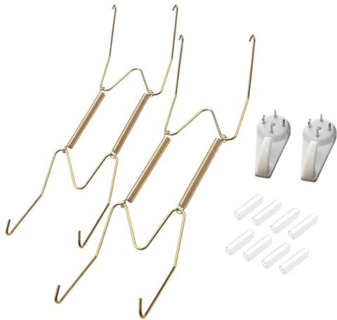 WeddHuis 2 Pièces Crochets Muraux pour,Supports en Acier Inoxydable non marquants,Invisibles avec Manchons de Protection,Support Assiette Decorative,Porte Assiette Murale (8 Pouces) (Transparent)