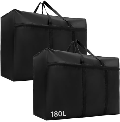 QWORK® 2 pezzi 180 l grande borsa portaoggetti con cerniere, borse in tessuto oxford impermeabili per vestiti, biancheria da letto e altro, 100 * 58 * 28cm