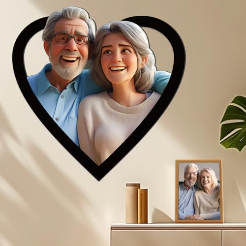 FCLYDER Personalisierte 3D Cartoon Porträt Holzschild - Individuelle 3D Cartoon Stil Foto - Benutzerdefinierte Familie Foto - Hölzernes Fotorahmen - Geschenke für Familie, Paar Dekoration