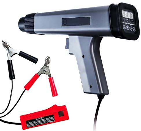 Zündlichtpistole Stroboskoplampe mit LED-Digitalanzeige für Auto Motorrad | Präzise Digitalanzeige, farbcodierte Sensorclips für Polarität, ergonomischer Griff, für 12V Benzinmotoren aller Art