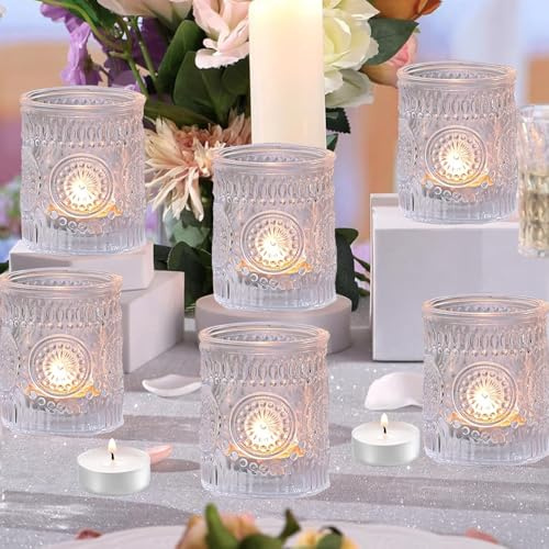 Klar Votivkerzenhalter, 6 Stück Glas-Teelicht-Kerzenhalter für Hochzeit, Party, Heimdekoration (Klar)