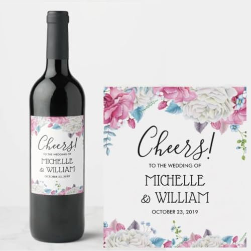 Etichetta per vino personalizzata per matrimoni, etichette adesive per bottiglie di matrimonio, anniversario, festa di compleanno, allegria (19,10 x 8,75 cm)