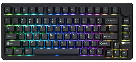 EPOMAKER QK81 Teclado Mecánico Inalámbrico para Juegos de 75%, Programable QMK/Via, Hot-Swappable, 81 Teclas con Perilla Metálica, 2.4Ghz/BT/USB, Gasket, RGB, US ANSI (Negro, Flamingo Linear)