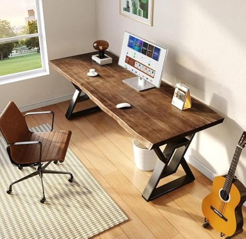 Sihtengxxhongs YOUCAI Massivholz Schreibtisch 140 cm rustikales Design, Homeoffice Schreibtisch, Gaming-Tisch Homeoffice-Arbeitsplatz Robuster Computertisch in Braun für Studium, Schreiben & Büro