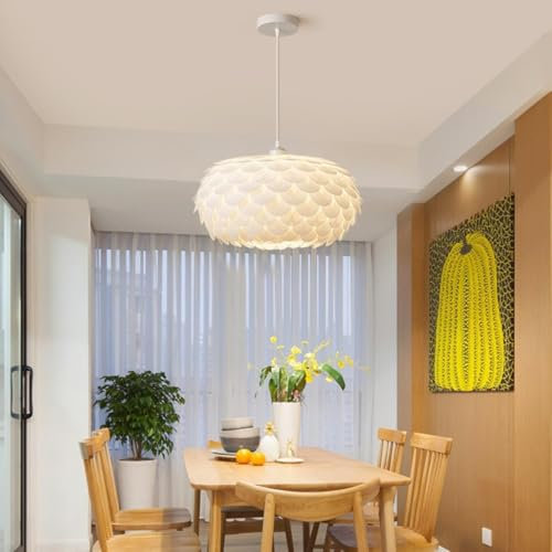 ENXING Pendelleuchte Moderne weiße Blume blühende Gebogene Blütenblätter Deckenlampe Acrylschirm Tannenzapfen Kronleuchter nordische Hängeleuchte für Esszimmer Schlafzimmer Kücheninsel(38cm)