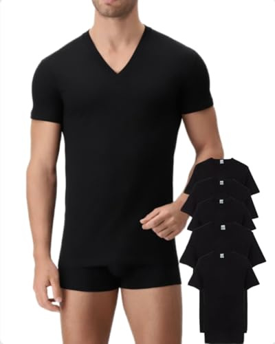 Intimo College 5/10 T-Shirt Intime Homme en Pur 100% Coton Peigné Fabriqué en Italie de Qualité Respirante Col en V et Col Rond, XL