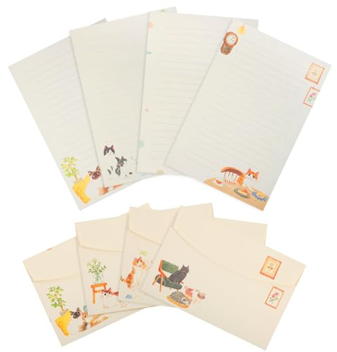 Juego de 36 piezas de papel de papelería y sobres de gato, tema cálido y lindo, papeles de carta para invitaciones, decoraciones de regalo, fiestas de vacaciones (24 papeles de papelería forrados con
