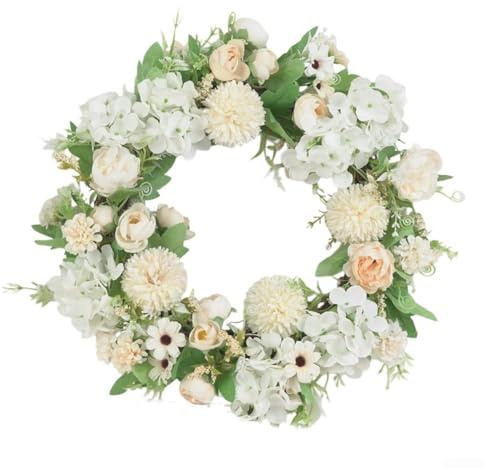 Corona de flores artificiales de primavera de 38 cm, decoración blanca para el hogar, puerta, pared, guirnalda floral realista, decoración de fiesta