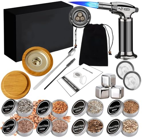 RoseFlower Whiskey Smoker Kit, Cocktail Smoker Kits for Whiskey, Drinks, Bourbon, Steak, Fish and Cheese - Infused Fruity Smoke Flavor - Gift Sets for Wine Lover - Home/Garden/Barbecue