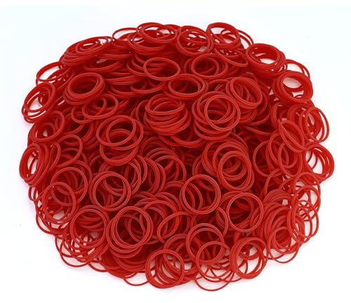 1 200 stycken små gummiband, 25 mm hushållsgummiringar, små småbarnsflätat gummiband, för hår, hantverk, dokument, möbler (röd)
