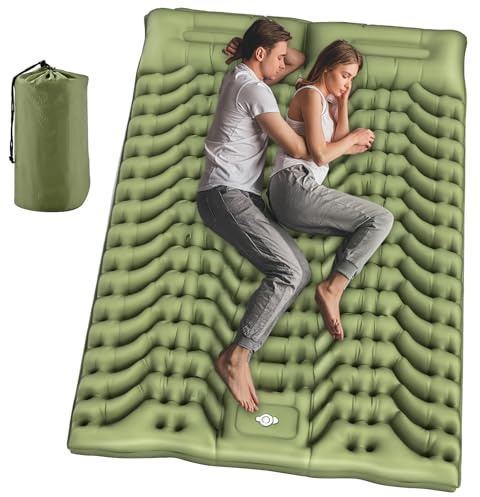 Camping Sleeping Pad, Double Sleeping Pad for Camping Self-Inflating 10 cm Extra Thick for 2 Person with Pillow Built-in Foot Pump Inflatable Sleeping Mat for Hiking, Traveling, Backpacking, Tent