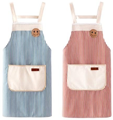 Hwtcjx 2 Pezzi Grembiule da Cucina Chef (Rosso, Blu)
