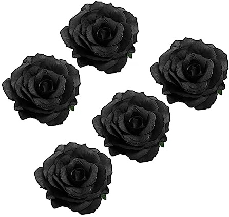 TOPPERFUN Broche Rose Funéraire Pince à Cheveux Rose 5 Pièces Noire Tissu Artificielle Accessoire Funéraire pour Cheveux Femme Cérémonie de Deuil