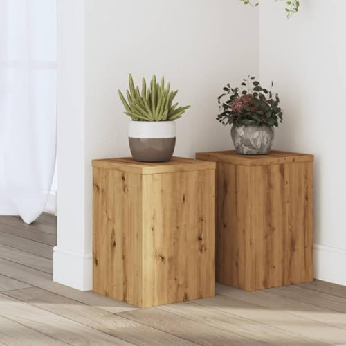 Makastle Pflanzenständer 2er Set, Blumenhocker für Wohnzimmer, Studie, Schlafzimmer, Leicht zu reinigen und zu pflegen, Artisan-Eiche 20x20x30 cm Holzwerkstoff