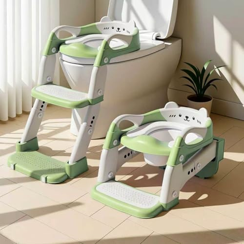 Reducteur Toilette Enfant—Adaptateur Toilette Enfant 3 en 1 AntidéRapant, RéSistant à L'Eau, Avec Pare éClaboussures IdéAl Pour L'Apprentissage de la Propreté en Autonomie (Vert)