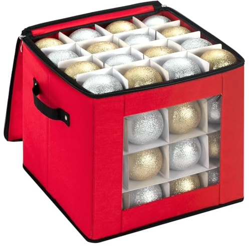 DIMESHY Christmas Ornament Storage Box Holds 64 Holiday Decorations,RED