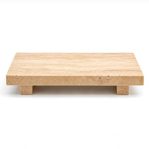 Plateau sur piédouche en travertin naturel, support en pierre pour savon, parfum, bijoux et bougies, plateau de comptoir décoratif pour salle de bain