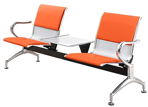 QSNYJPL 2-Sitzer-besucherstuhl mit Sitzkissen und Beistelltisch, Wartezimmer Stühle mit Armlehne und Rückenlehne für Büro, Krankenhaus, Flughafen, Bank, Tragkraft 500 Kg(Orange)