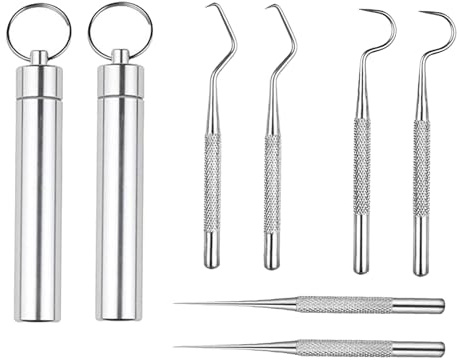 Verazquy 2Pcs Stainless Steel Toothpicks Set with Keychain Holder, Reusable Metal Toothpick Teeth Cleaning Tool, Plaque Remover for Travel.