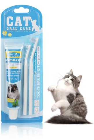 Henjunu Zahnpasta Katze mit 2 Stück Katzen Zahnbürste, für Hunde & Katzen, entfernt Belag und Zahnstein, frischer Atem und gut für die Zähne