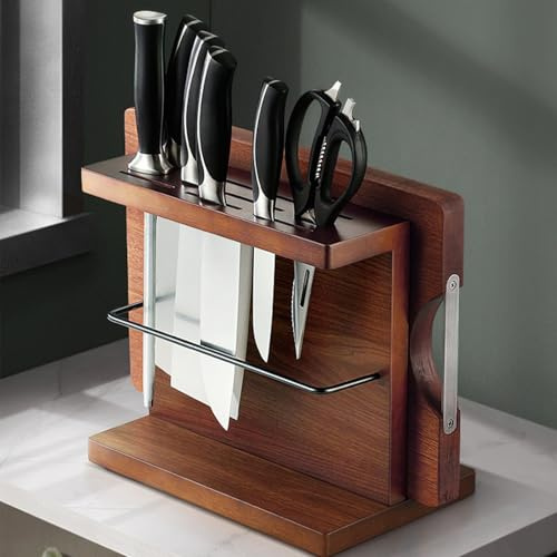 Bloque de Cuchillos de Madera para Cocina Portacuchillos Multifuncional con Soporte para Tabla de Cortar Organizador para Cuchillos Tijeras Afilador Accesorio de Cocina Estilizado y Práctico