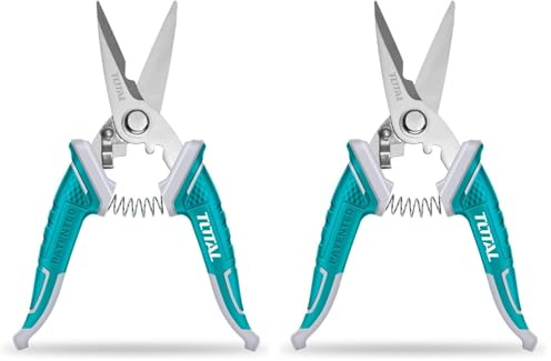 TOTAL - Tijeras de Electricistas - Con cuchilla dentada pelacables - Acero Inoxidable - 178 mm - Ideal para Proyectos Eléctricos (Paquete de 2)