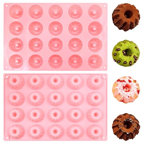 Uppsättning av 2 mini silikon Gugelhupf-formar, 20 cm Gugelhupf bakform, liten kakform, Savarin-form, återanvändbara muffinsfodral, mini Gugelhupf-form med non-stick beläggning för kakor, muffins och