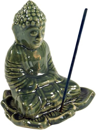 Räucherstäbchenhalter Buddha aus Keramik, handgefertigt, Modell 22 | Schöner Buddha-Räucherstäbchenhalter aus Keramik, ideal für Meditation und Entspannung, aus Indonesien.
