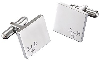 Gravado Gemelli in Acciaio Inox di Forma Quadrata con Incisione Personalizzata con Iniziali, Motivo Ancora, Scatola Inclusa, Idee Regalo per Lui, Accessori da Uomo
