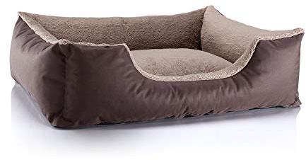 BedDog® hundsäng TEDDY, fyrkantig hundkudde, stor hundsäng, hundsoffa, hundhus, med avtagbart locket, tvättbar, L, beige/brun