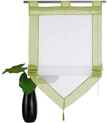SIMPVALE 1 Stück Raffrollo Vorhang mit Quastendekoration, Höhenverstellbar Transparenter Voile Vorhänge, Modern Gardinen für Schlafzimmer Badezimmer Küche, Grün, 45x140cm