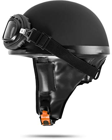 VEB Standard ATO-Moto Retro Motorradhelm Oldtimer Helm Halbschale Schwarz mit Brille Größe S M L XL (S 55cm - 56 cm)
