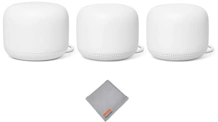 Nest WiFi Router and 2 Points - WiFi Extender with Smart Speaker - Works with Google WiFi (3 Pack) White