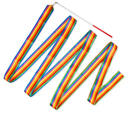 SCSpecial Tanzbänder mit Zauberstäben 4m Rhythmische Sportgymnastik Band Rhythmic Gymnastics Ribbon Dance Streamer für Kinder Baton Twirling (Regenbogen)