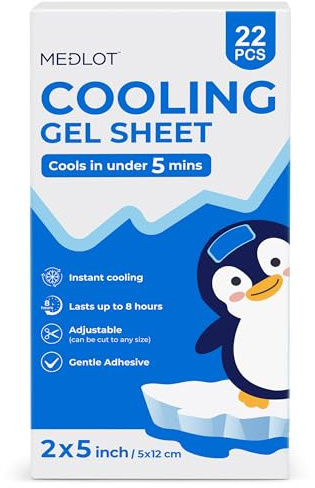 LotFancy Fever Patch for Kids, 22 Sheets, Fever Reducer, Baby Cooling Pads, Gel Cool Patch for Fever, Headache Relief, 4.7 x2 Inch